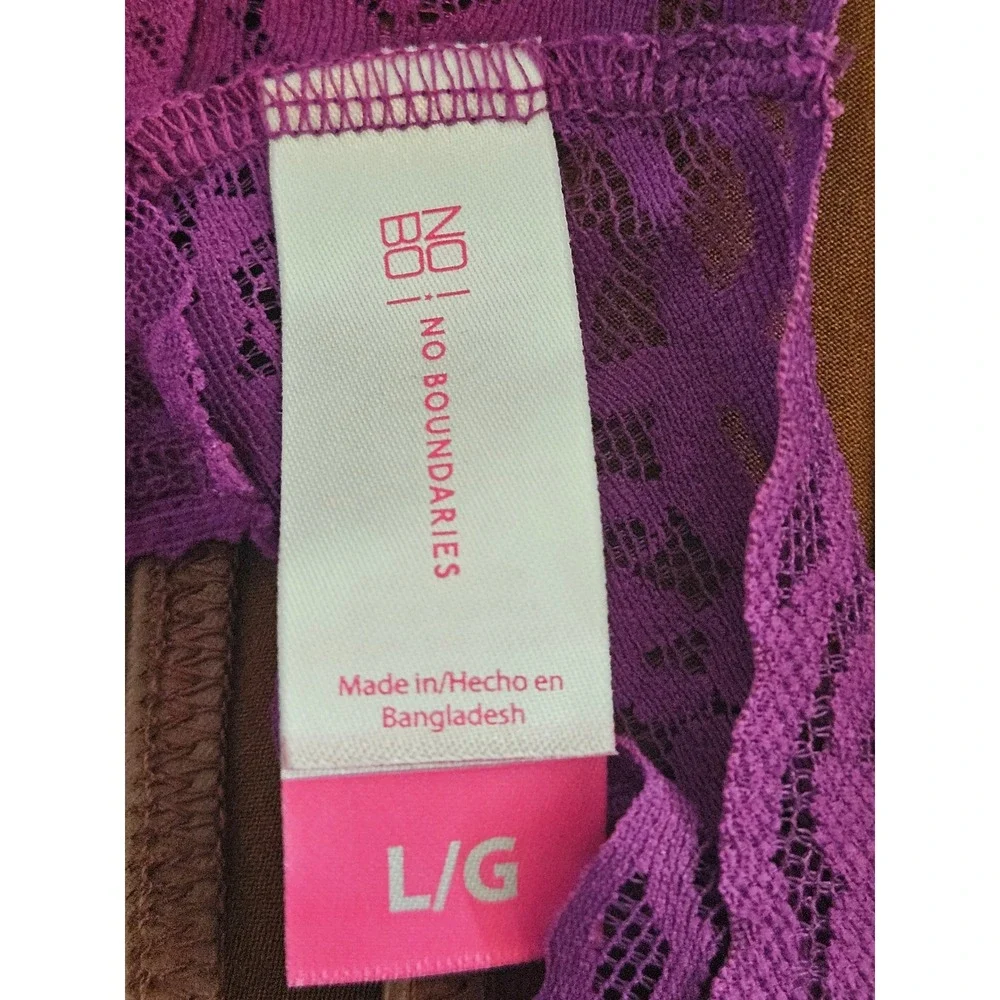 No Boundaries Womens Purple Floral Lace Thong Panty‎ Size Large New With Tags